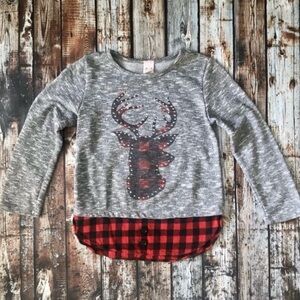 Reindeer Buffalo Plaid Top ~ (9-10)